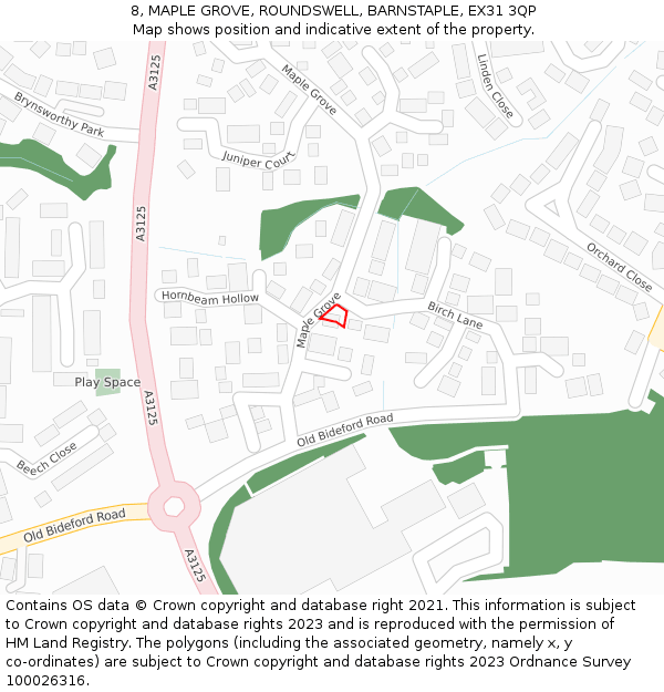 8, MAPLE GROVE, ROUNDSWELL, BARNSTAPLE, EX31 3QP: Location map and indicative extent of plot