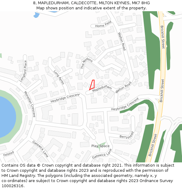 8, MAPLEDURHAM, CALDECOTTE, MILTON KEYNES, MK7 8HG: Location map and indicative extent of plot