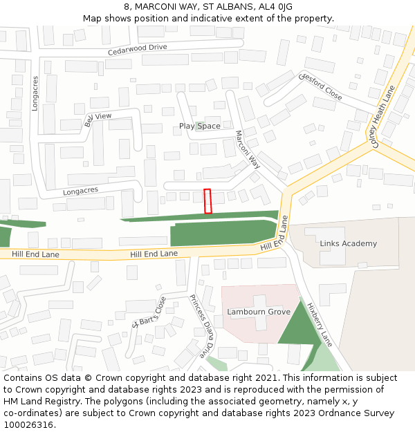 8, MARCONI WAY, ST ALBANS, AL4 0JG: Location map and indicative extent of plot