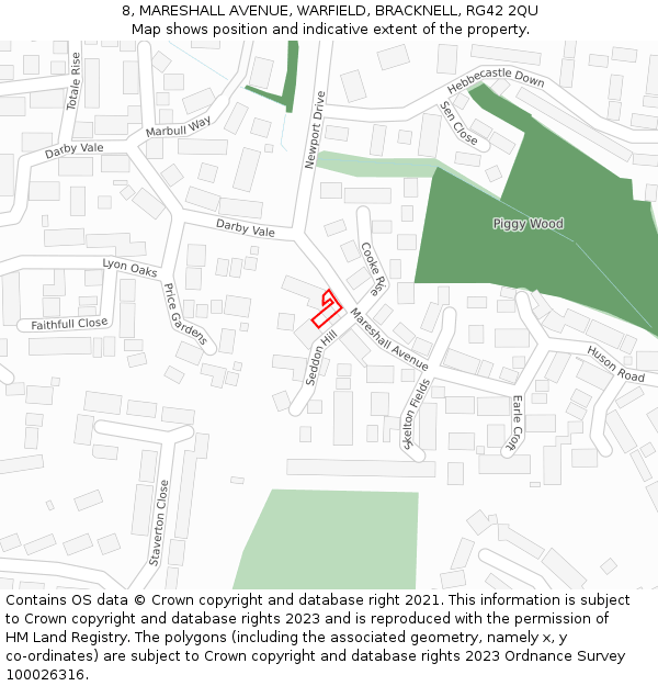 8, MARESHALL AVENUE, WARFIELD, BRACKNELL, RG42 2QU: Location map and indicative extent of plot