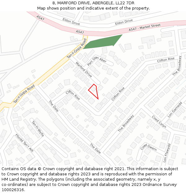 8, MARFORD DRIVE, ABERGELE, LL22 7DR: Location map and indicative extent of plot