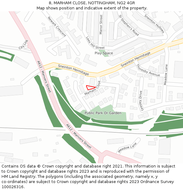 8, MARHAM CLOSE, NOTTINGHAM, NG2 4GR: Location map and indicative extent of plot