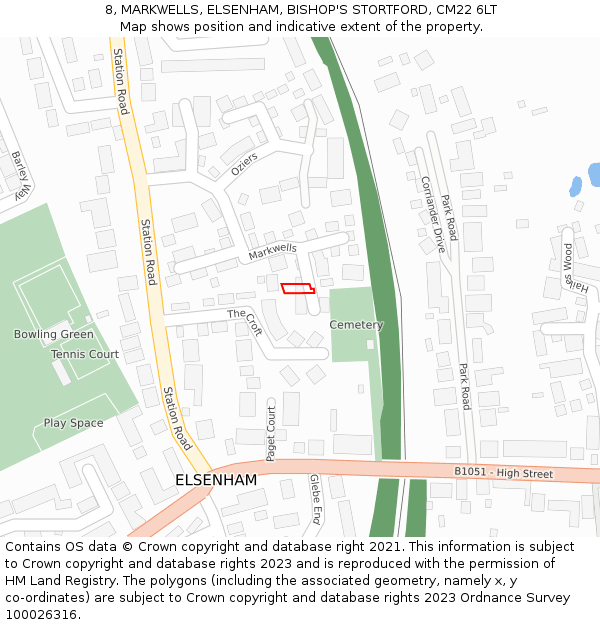 8, MARKWELLS, ELSENHAM, BISHOP'S STORTFORD, CM22 6LT: Location map and indicative extent of plot