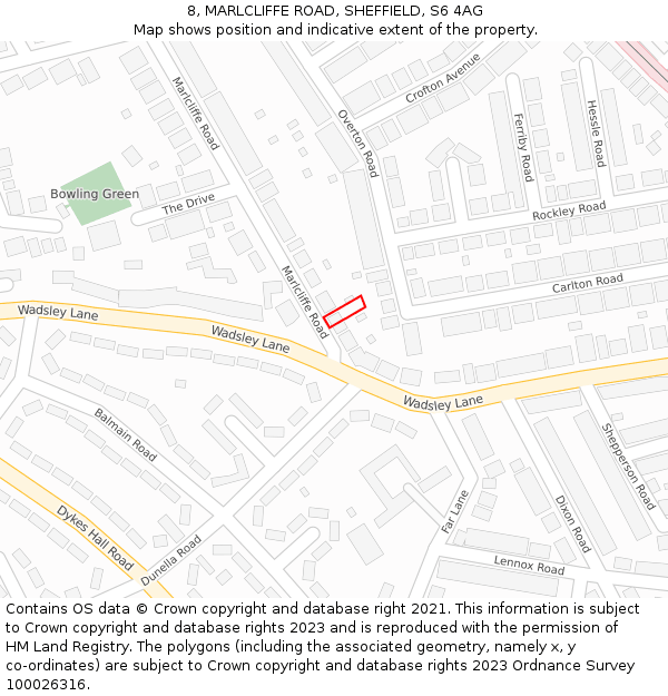 8, MARLCLIFFE ROAD, SHEFFIELD, S6 4AG: Location map and indicative extent of plot