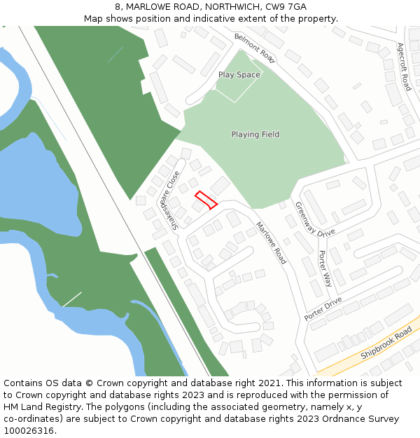 8, MARLOWE ROAD, NORTHWICH, CW9 7GA: Location map and indicative extent of plot