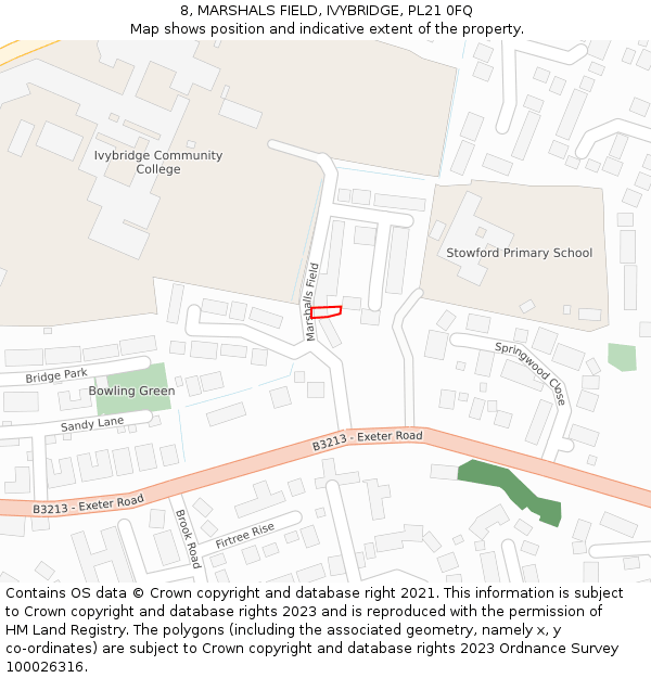 8, MARSHALS FIELD, IVYBRIDGE, PL21 0FQ: Location map and indicative extent of plot