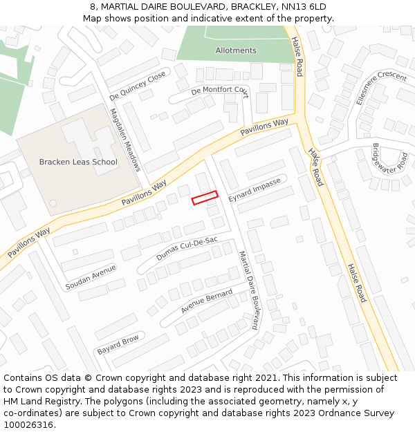 8, MARTIAL DAIRE BOULEVARD, BRACKLEY, NN13 6LD: Location map and indicative extent of plot