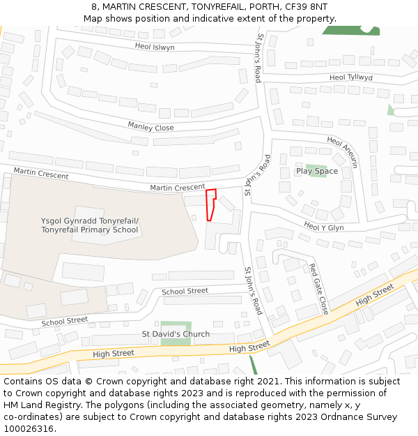 8, MARTIN CRESCENT, TONYREFAIL, PORTH, CF39 8NT: Location map and indicative extent of plot