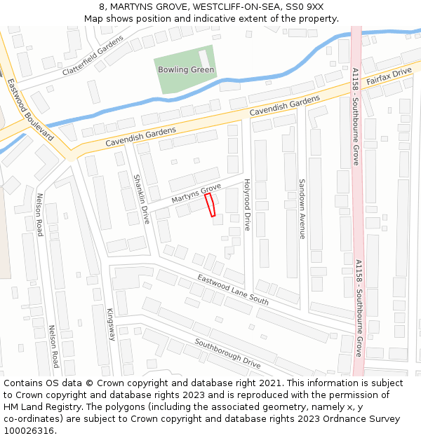 8, MARTYNS GROVE, WESTCLIFF-ON-SEA, SS0 9XX: Location map and indicative extent of plot