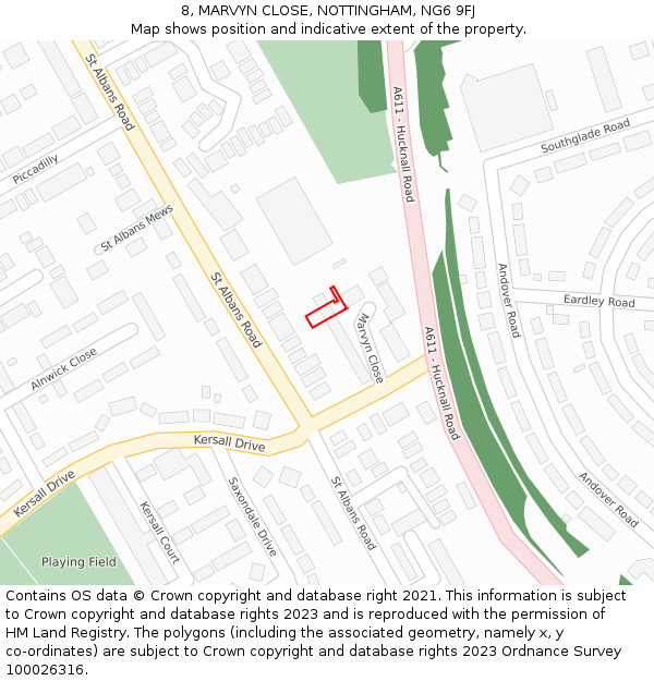 8, MARVYN CLOSE, NOTTINGHAM, NG6 9FJ: Location map and indicative extent of plot