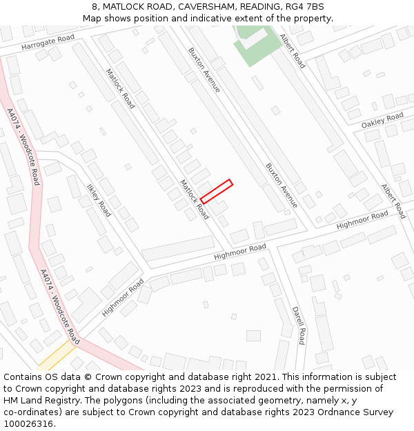 8, MATLOCK ROAD, CAVERSHAM, READING, RG4 7BS: Location map and indicative extent of plot