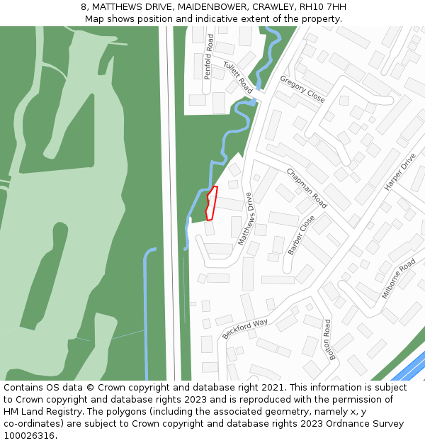 8, MATTHEWS DRIVE, MAIDENBOWER, CRAWLEY, RH10 7HH: Location map and indicative extent of plot