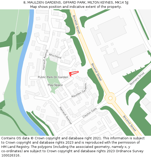 8, MAULDEN GARDENS, GIFFARD PARK, MILTON KEYNES, MK14 5JJ: Location map and indicative extent of plot