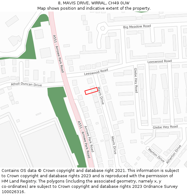 8, MAVIS DRIVE, WIRRAL, CH49 0UW: Location map and indicative extent of plot
