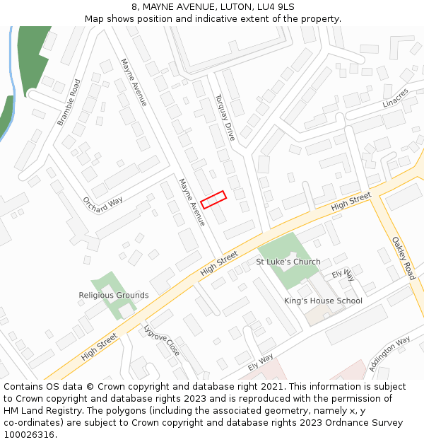 8, MAYNE AVENUE, LUTON, LU4 9LS: Location map and indicative extent of plot