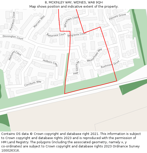 8, MCKINLEY WAY, WIDNES, WA8 9QH: Location map and indicative extent of plot