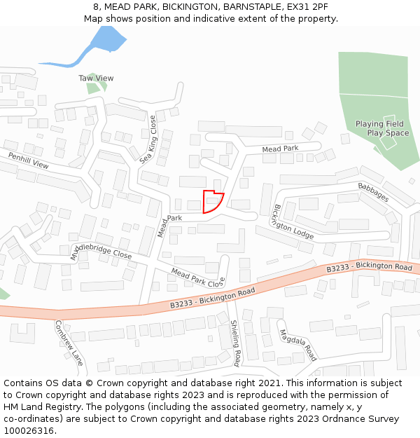 8, MEAD PARK, BICKINGTON, BARNSTAPLE, EX31 2PF: Location map and indicative extent of plot