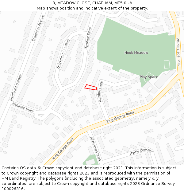 8, MEADOW CLOSE, CHATHAM, ME5 0UA: Location map and indicative extent of plot