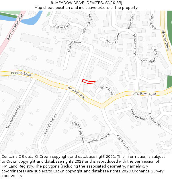 8, MEADOW DRIVE, DEVIZES, SN10 3BJ: Location map and indicative extent of plot