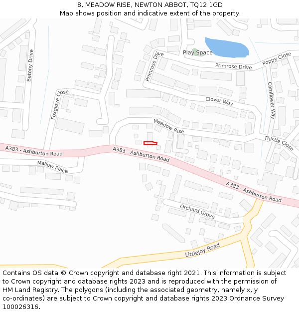 8, MEADOW RISE, NEWTON ABBOT, TQ12 1GD: Location map and indicative extent of plot