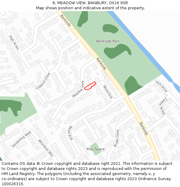 8, MEADOW VIEW, BANBURY, OX16 9SR: Location map and indicative extent of plot