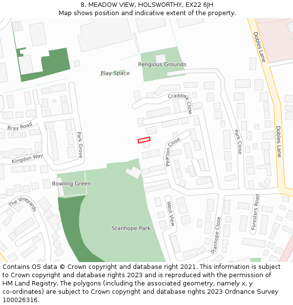8, MEADOW VIEW, HOLSWORTHY, EX22 6JH: Location map and indicative extent of plot
