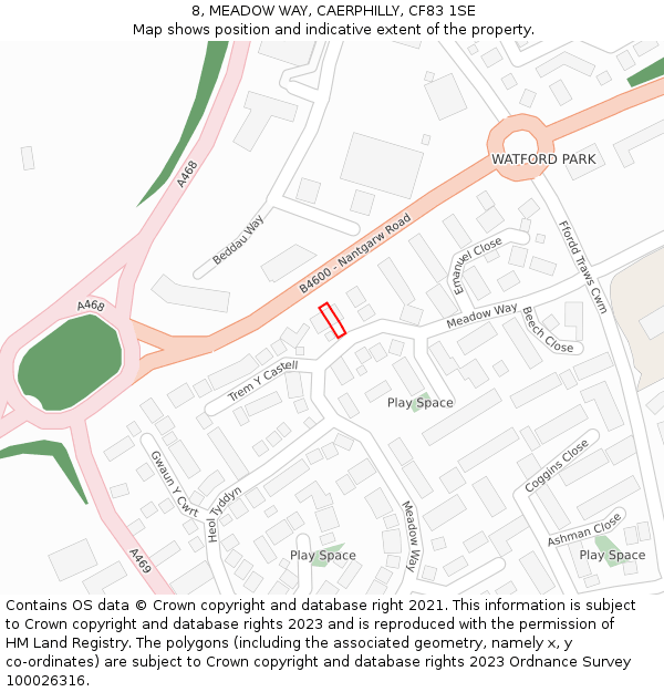 8, MEADOW WAY, CAERPHILLY, CF83 1SE: Location map and indicative extent of plot