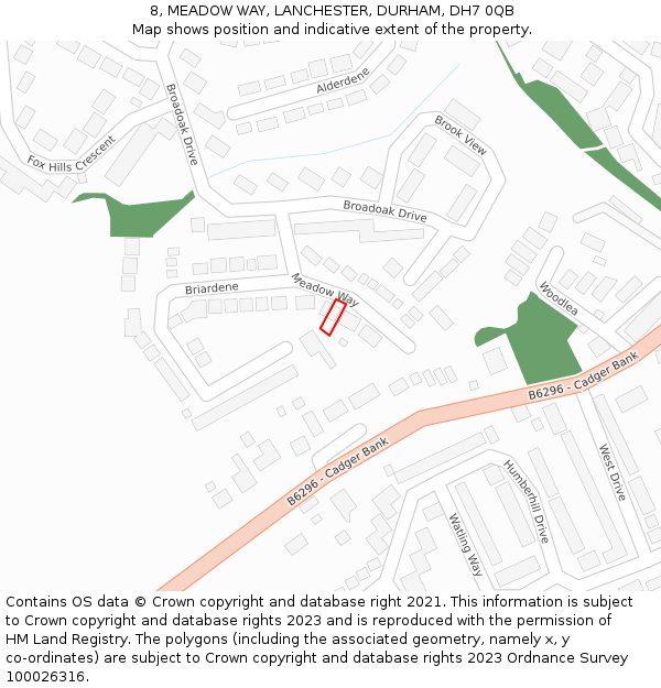 8, MEADOW WAY, LANCHESTER, DURHAM, DH7 0QB: Location map and indicative extent of plot