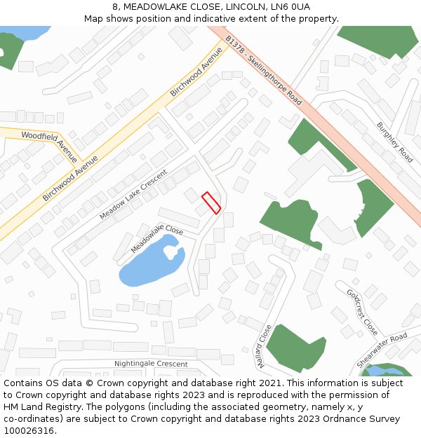 8, MEADOWLAKE CLOSE, LINCOLN, LN6 0UA: Location map and indicative extent of plot