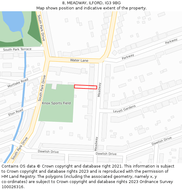 8, MEADWAY, ILFORD, IG3 9BG: Location map and indicative extent of plot