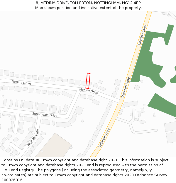 8, MEDINA DRIVE, TOLLERTON, NOTTINGHAM, NG12 4EP: Location map and indicative extent of plot