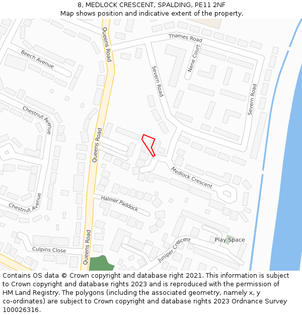 8, MEDLOCK CRESCENT, SPALDING, PE11 2NF: Location map and indicative extent of plot