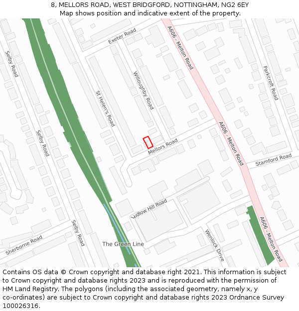 8, MELLORS ROAD, WEST BRIDGFORD, NOTTINGHAM, NG2 6EY: Location map and indicative extent of plot