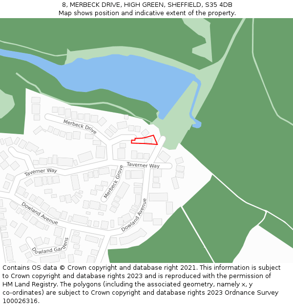 8, MERBECK DRIVE, HIGH GREEN, SHEFFIELD, S35 4DB: Location map and indicative extent of plot