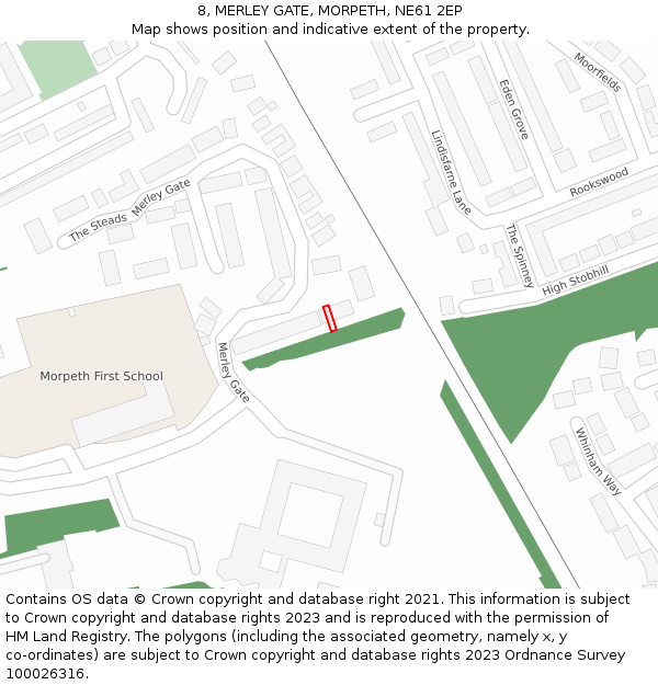 8, MERLEY GATE, MORPETH, NE61 2EP: Location map and indicative extent of plot