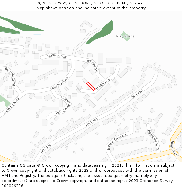 8, MERLIN WAY, KIDSGROVE, STOKE-ON-TRENT, ST7 4YL: Location map and indicative extent of plot