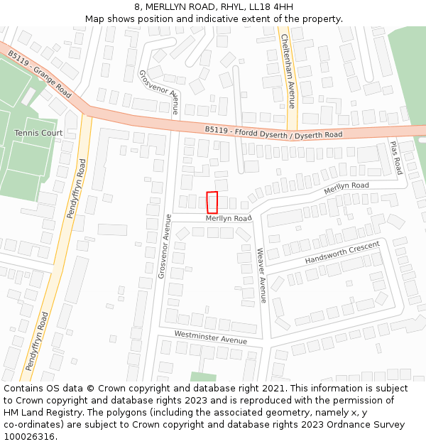 8, MERLLYN ROAD, RHYL, LL18 4HH: Location map and indicative extent of plot