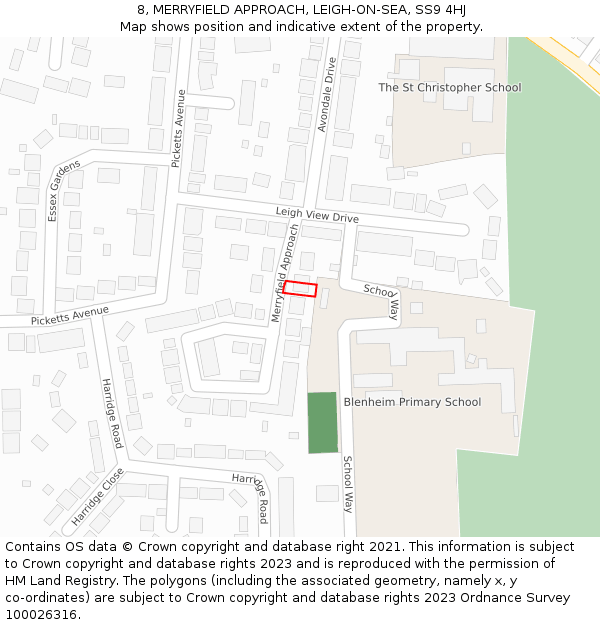 8, MERRYFIELD APPROACH, LEIGH-ON-SEA, SS9 4HJ: Location map and indicative extent of plot