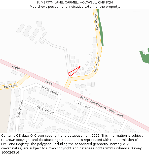 8, MERTYN LANE, CARMEL, HOLYWELL, CH8 8QN: Location map and indicative extent of plot