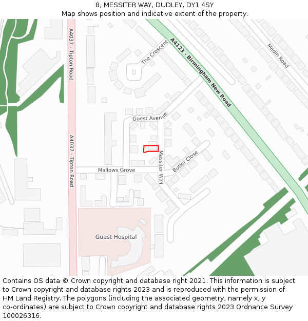8, MESSITER WAY, DUDLEY, DY1 4SY: Location map and indicative extent of plot