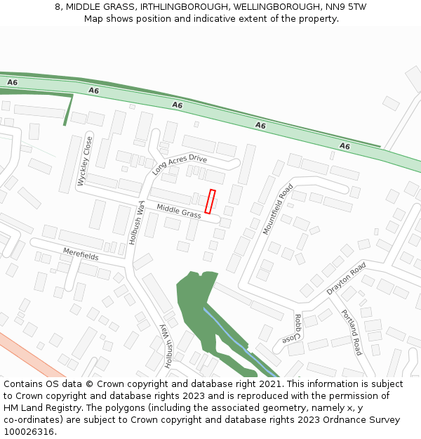 8, MIDDLE GRASS, IRTHLINGBOROUGH, WELLINGBOROUGH, NN9 5TW: Location map and indicative extent of plot