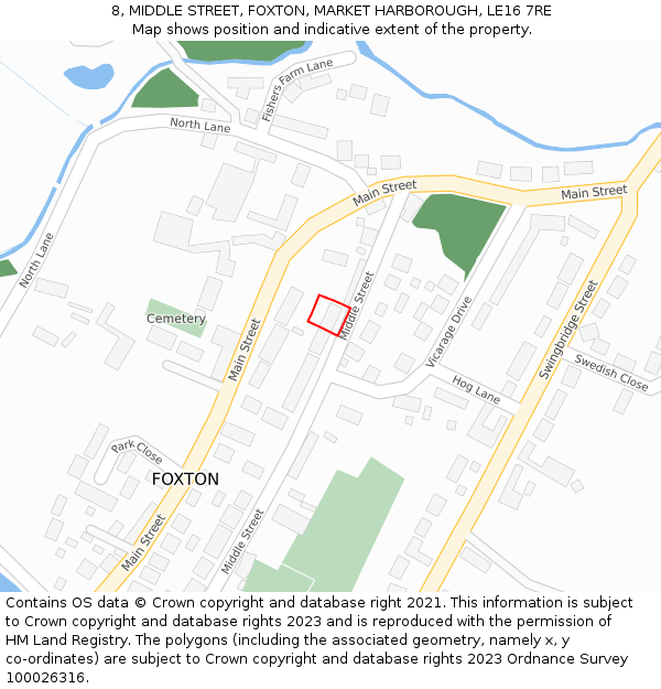 8, MIDDLE STREET, FOXTON, MARKET HARBOROUGH, LE16 7RE: Location map and indicative extent of plot