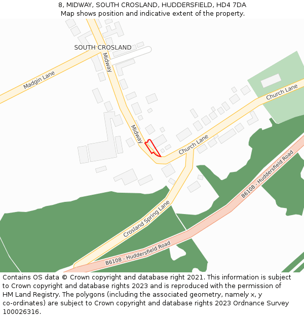 8, MIDWAY, SOUTH CROSLAND, HUDDERSFIELD, HD4 7DA: Location map and indicative extent of plot