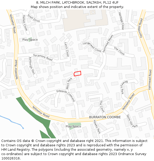 8, MILCH PARK, LATCHBROOK, SALTASH, PL12 4UF: Location map and indicative extent of plot