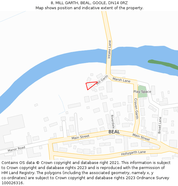 8, MILL GARTH, BEAL, GOOLE, DN14 0RZ: Location map and indicative extent of plot