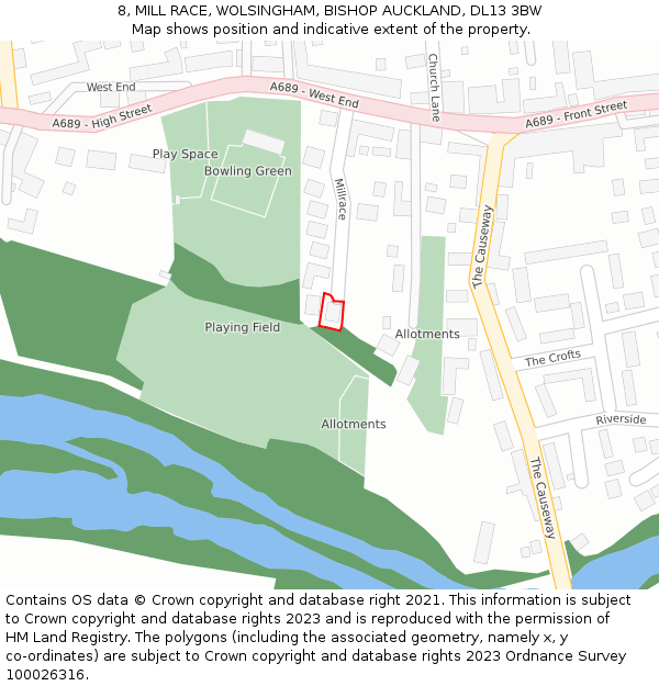 8, MILL RACE, WOLSINGHAM, BISHOP AUCKLAND, DL13 3BW: Location map and indicative extent of plot