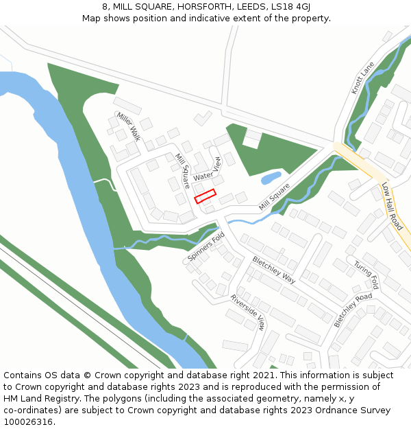 8, MILL SQUARE, HORSFORTH, LEEDS, LS18 4GJ: Location map and indicative extent of plot