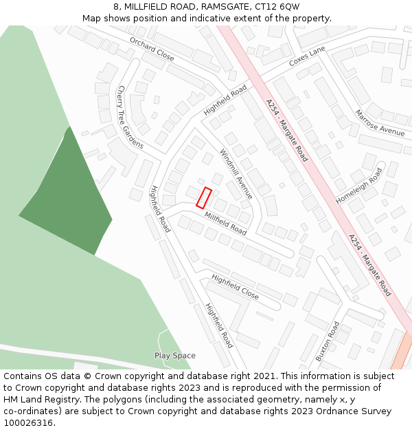 8, MILLFIELD ROAD, RAMSGATE, CT12 6QW: Location map and indicative extent of plot
