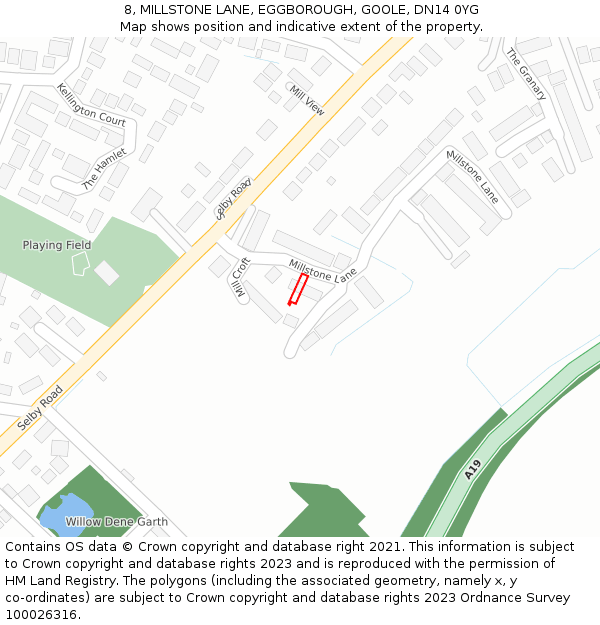 8, MILLSTONE LANE, EGGBOROUGH, GOOLE, DN14 0YG: Location map and indicative extent of plot