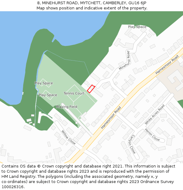 8, MINEHURST ROAD, MYTCHETT, CAMBERLEY, GU16 6JP: Location map and indicative extent of plot